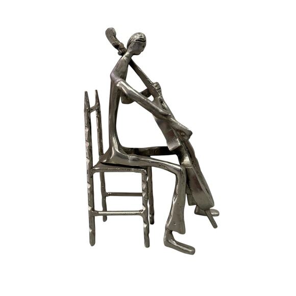 Metal Sculpture Musician 9” Cellist Soloist Metal Art Deco Abstract Gifting - Picture 2 of 8